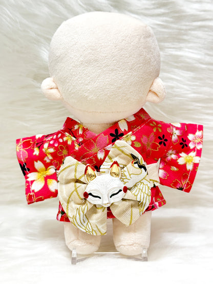 桜柄浴衣と狐面の帯セット【ぬい服】