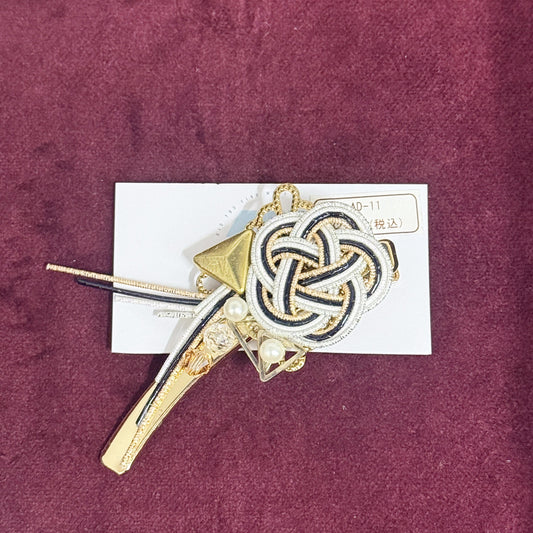 黒×白×金の水引きわにクリップ【アクセサリー】